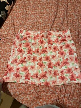 Liz Claiborne Floral Mini Skirt - Coral, Pink, Green